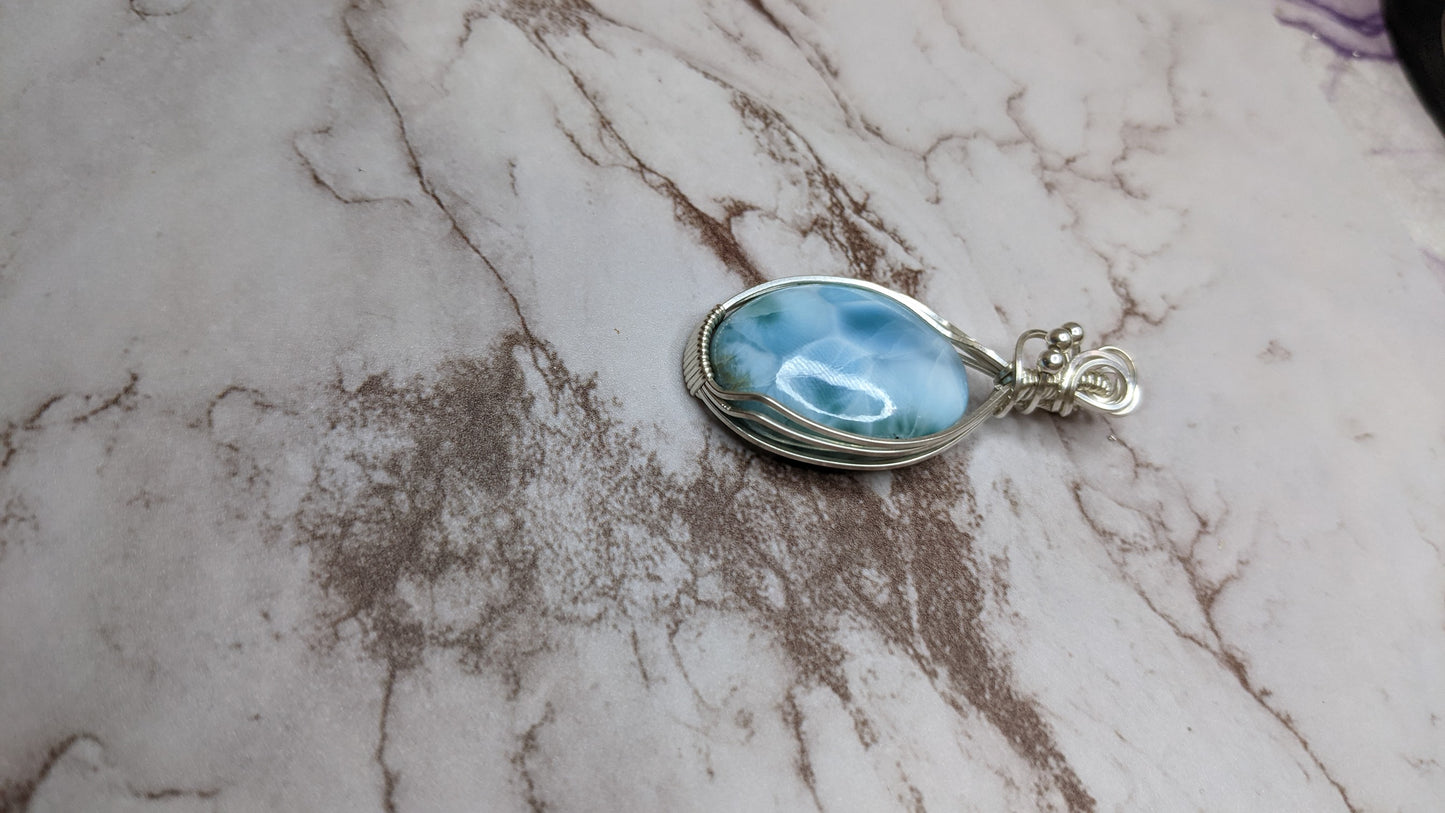 Larimar wrapped in Sterling Silver