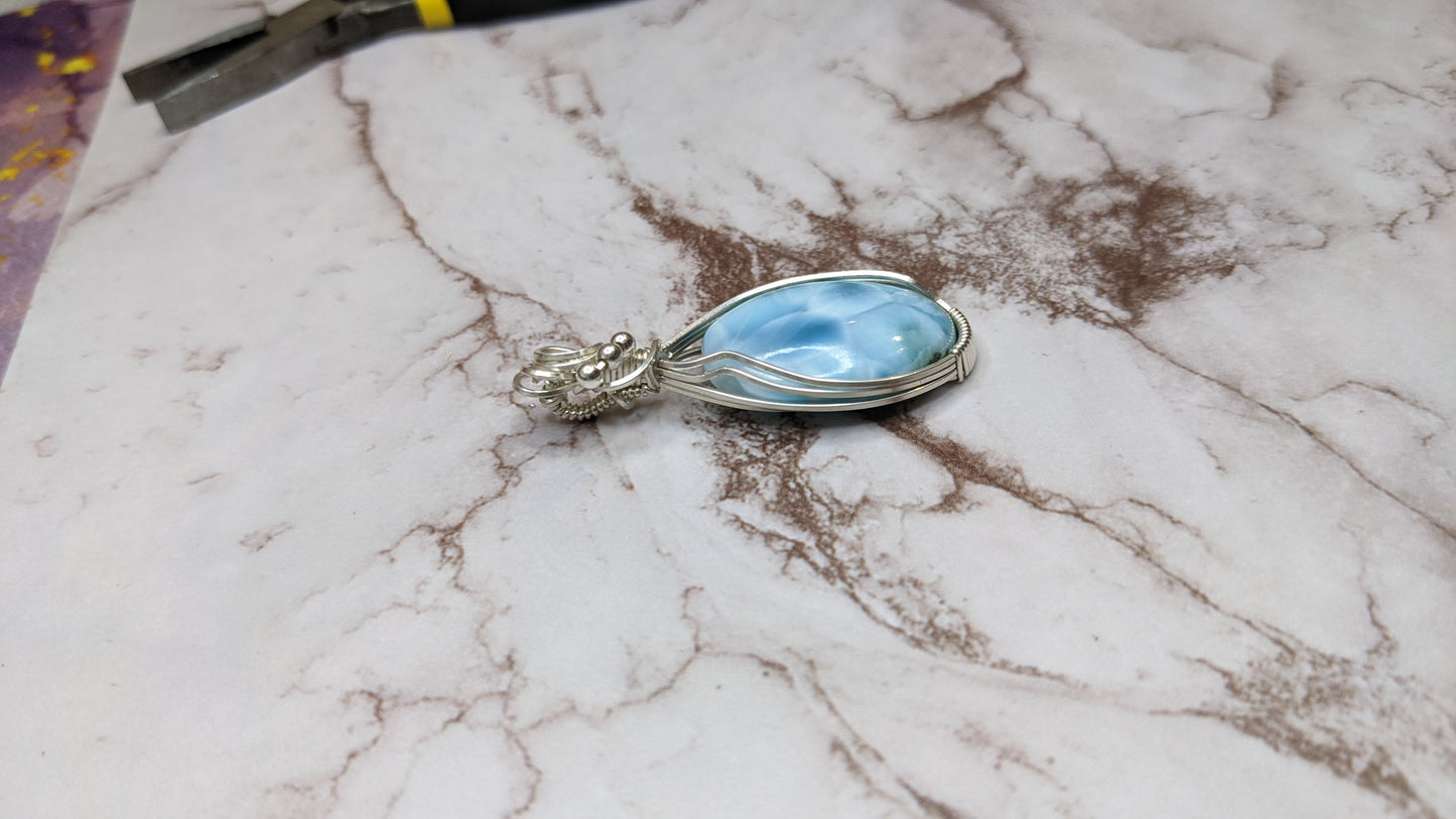 Larimar wrapped in Sterling Silver