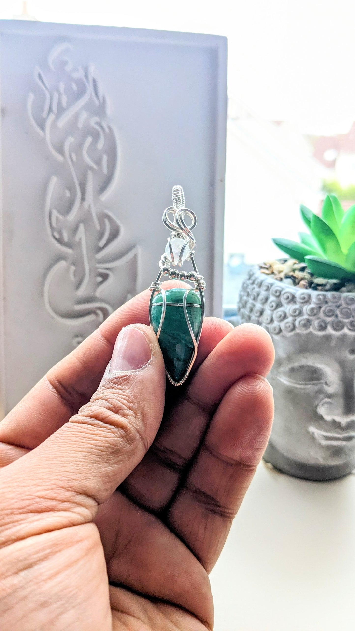 Amazonite and Rainbow Moonstone wrapped in Sterling Silver