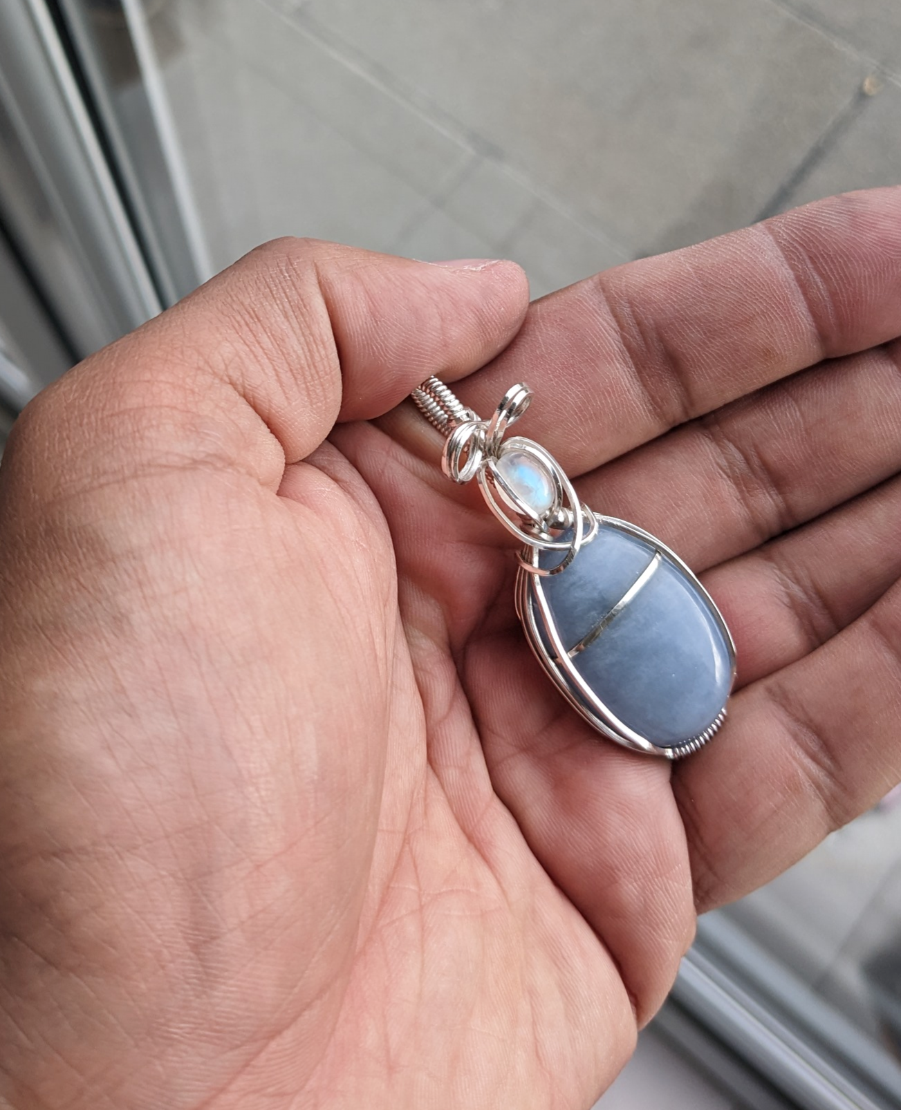 Angelite and Moonstone Keepsake, wrapped in Silver